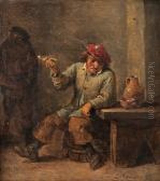 Kritpipsrokande Man- Allegori Over Doften Oil Painting by David The Younger Teniers