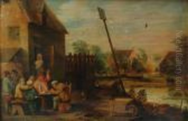 Peasant Outside A Tavern Oil Painting by David The Younger Teniers