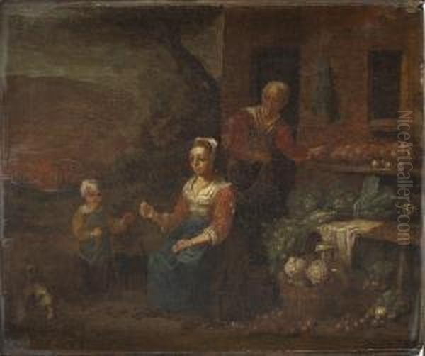 Tillskriven, Gronsaksforsaljerskan Oil Painting by David The Younger Teniers