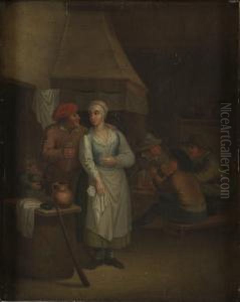 Y Hans Art, Interior Med Omfamnande Par Oil Painting by David The Younger Teniers