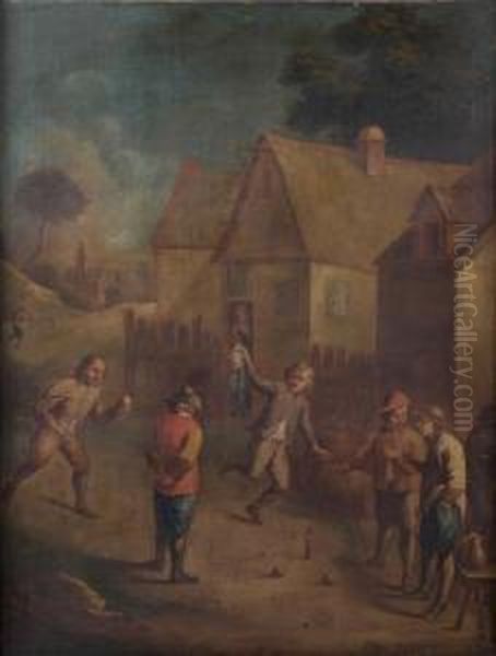 Les Joueurs De Boules Oil Painting by David The Younger Teniers