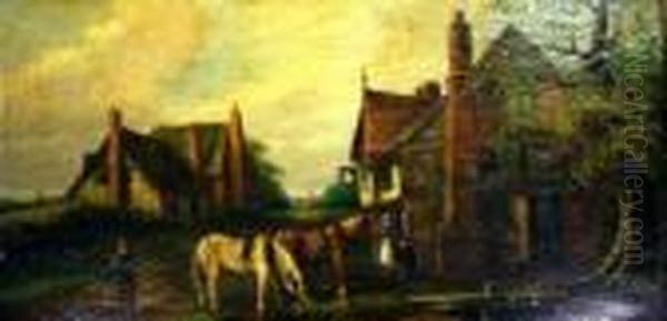 Figures Watering Horses Outside A Rural Tavern Oil Painting by David The Younger Teniers