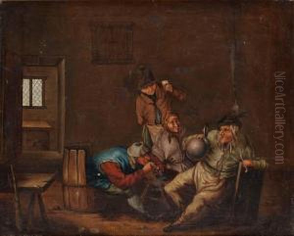 Krogscen Med Festande Bonder Oil Painting by David The Younger Teniers