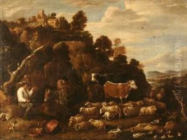 Herdsmen In A Mountainous Landscape Oil Painting by David The Younger Teniers