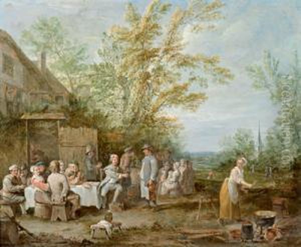 Contadini In Festa Di Fronte A Una Locanda Oil Painting by David The Younger Teniers