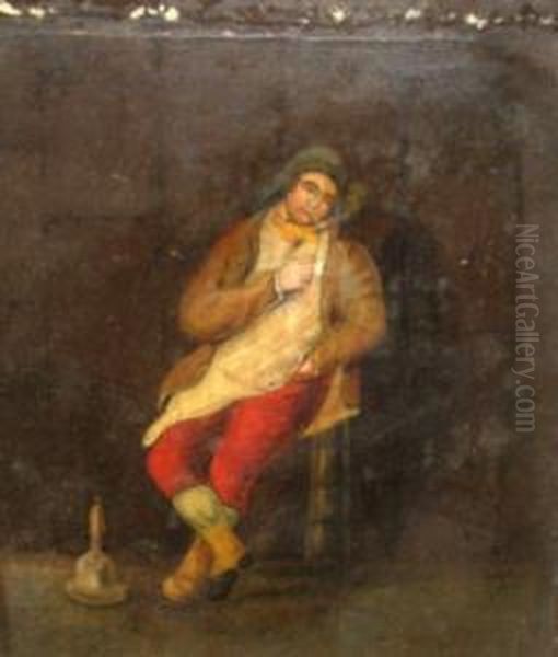 Labourer Smoking A Pipe With A Bell At His Feet Oil Painting by David The Younger Teniers