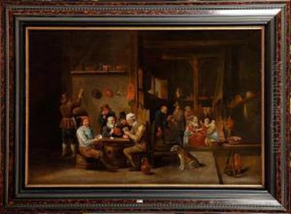 La Partie De Cartes Dans L'auberge Animee Oil Painting by David Teniers De Jonge