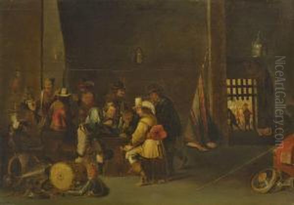 Wachtstube Mit Wurfelspielern Oil Painting by David Teniers De Jonge