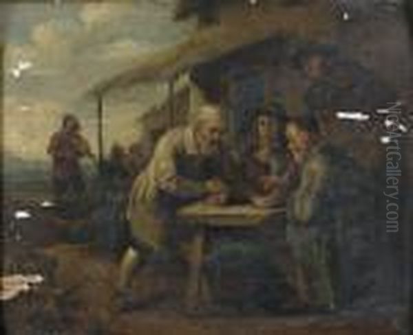 Les Joueurs De Des Devant L'auberge Oil Painting by David Teniers De Jonge