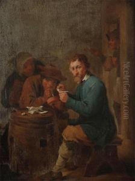 Studio Smoking Farmers Oil Painting by David Teniers De Jonge