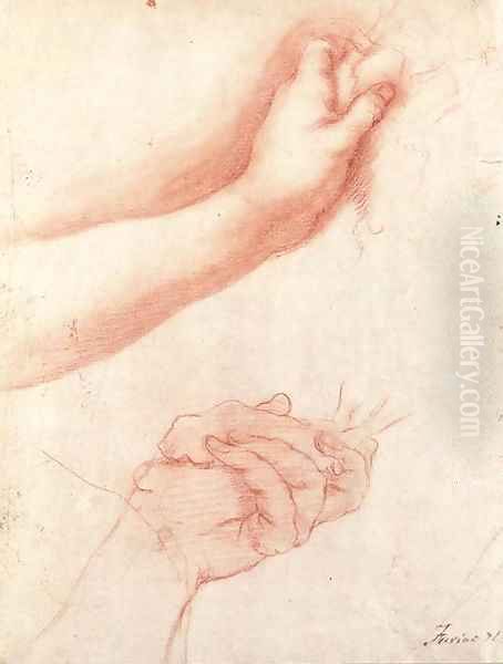 Two studies of a left hand holding a cloth Oil Painting by Francesco Furini