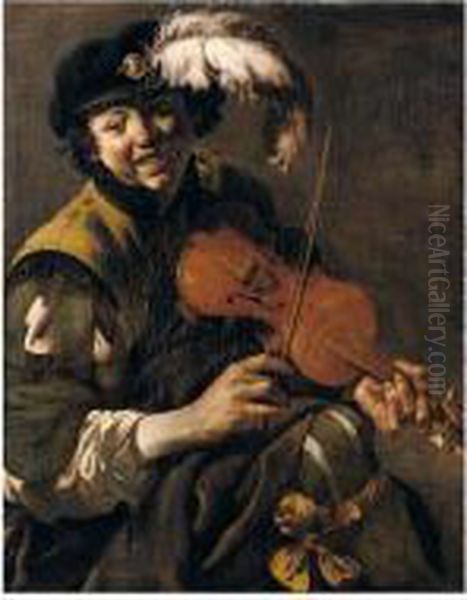 A Youth Playing The Violin Oil Painting by Hendrick Terbrugghen