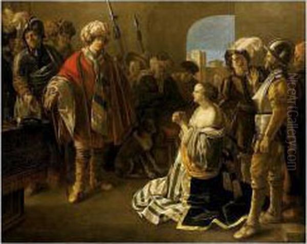 Athenais Confronted By Her Husband Theodosius Ii Oil Painting by Hendrick Terbrugghen