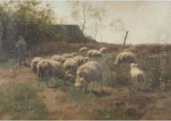 Grazing Sheep Oil Painting by Francois Pieter ter Meulen