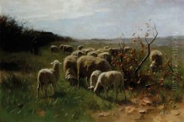 A Shepherd With A Flock Ofsheep Oil Painting by Francois Pieter ter Meulen