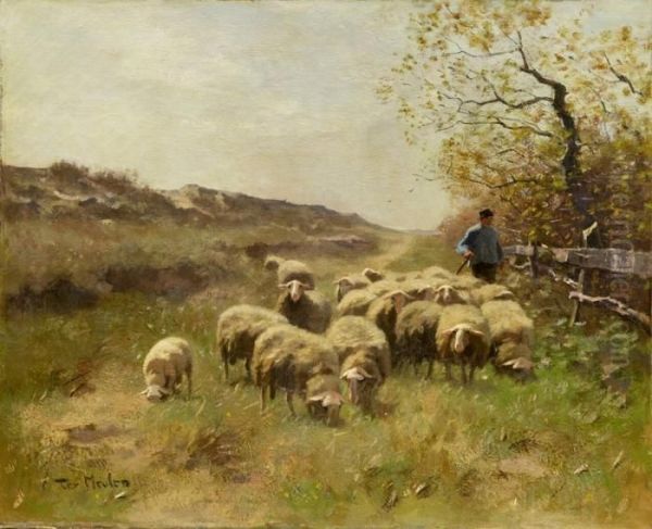 A Shepherd With Sheep Oil Painting by Francois Pieter ter Meulen