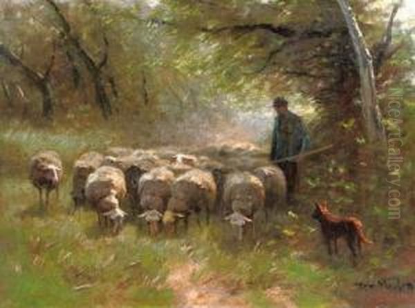 Grazing Sheep Oil Painting by Francois Pieter ter Meulen