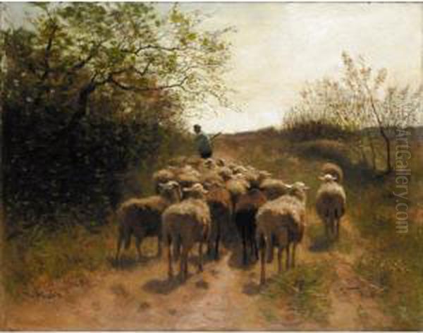 A Shepherd And His Flock Oil Painting by Francois Pieter ter Meulen