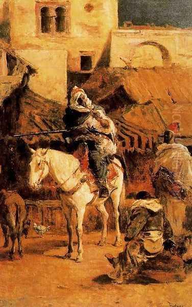 Arabic cavalier in Tangier Oil Painting by Mariano Jose Maria Bernardo Fortuny y Carbo