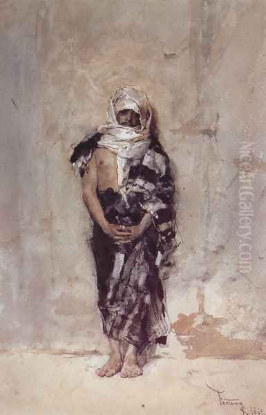 Moroccan Man Oil Painting by Mariano Jose Maria Bernardo Fortuny y Carbo