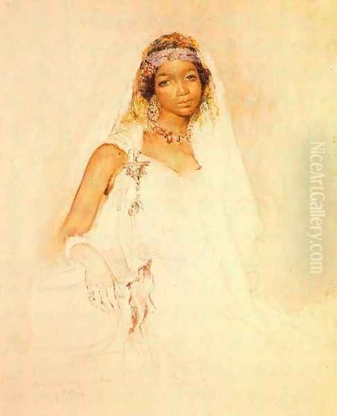 Portrait d'une jeune fille marocaine Oil Painting by Mariano Jose Maria Bernardo Fortuny y Carbo