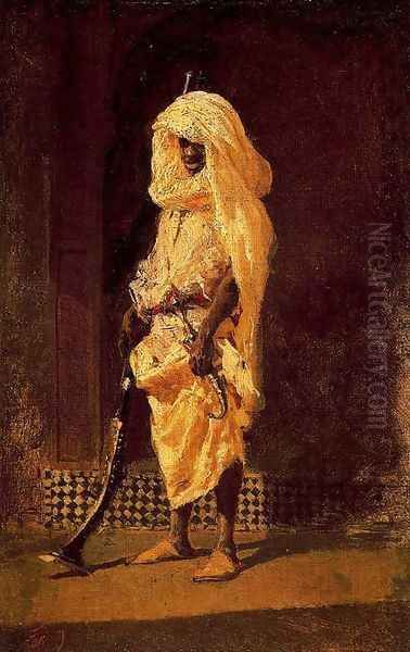 Moroccan Soldier Oil Painting by Mariano Jose Maria Bernardo Fortuny y Carbo