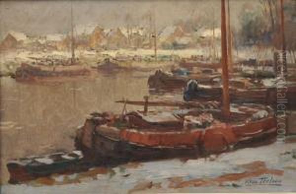 Bateaux Amarres Oil Painting by Kees Terlouw