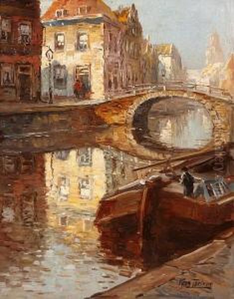 A View Of A Canal Oil Painting by Kees Terlouw