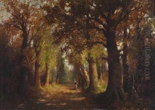 Figure On A Forestroad Oil Painting by Kees Terlouw