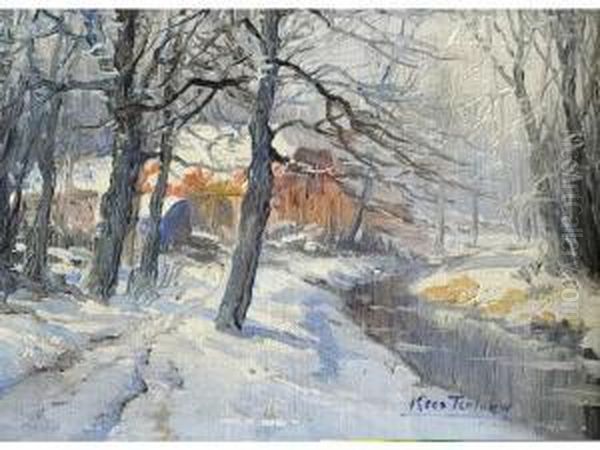 Hameau Sous La Neige Oil Painting by Kees Terlouw