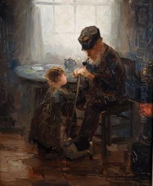 Levieux Pecheur Et L'enfant Oil Painting by Kees Terlouw