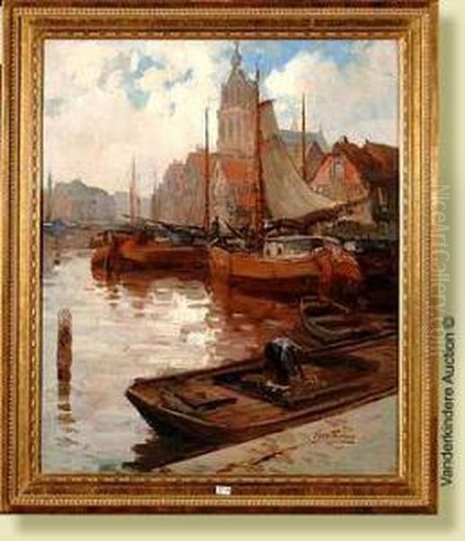 Port De Rotterdam Anime Oil Painting by Kees Terlouw