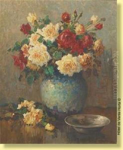 Vasefleuri De Roses Oil Painting by Kees Terlouw