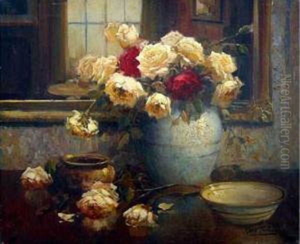 Vases De Roses Oil Painting by Kees Terlouw