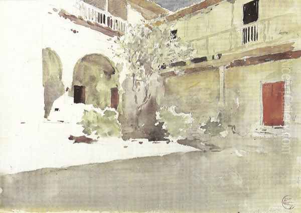 The courtyard of the house of Pilate, Seville Oil Painting by Mariano Jose Maria Bernardo Fortuny y Carbo