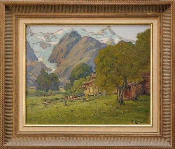 Les Carroz 
Huile Sur Toile Oil Painting by Clovis Frederick Terraire