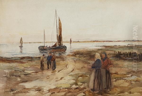 Fisher Folk On The Beach Oil Painting by John Terris