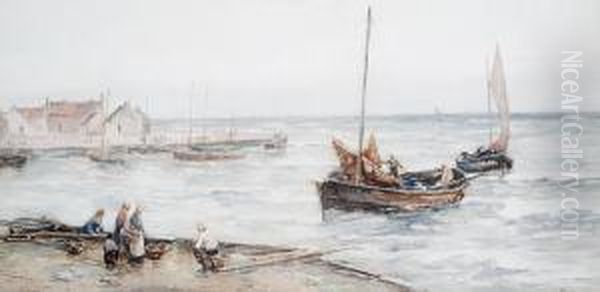 Fishing Boats Returning To Harbour Oil Painting by John Terris