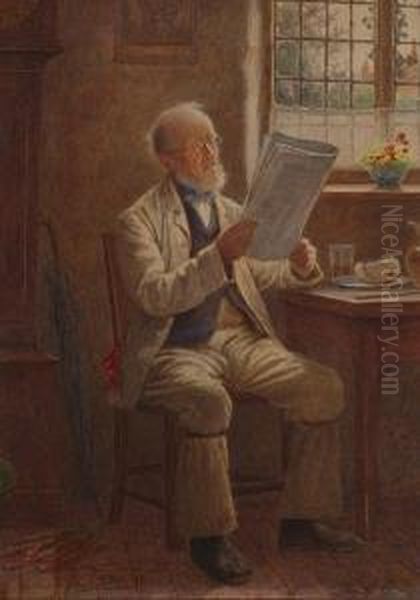 The Day's News. Oil Painting by Henry M. Terry