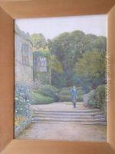 Young Man In18th Century Costume On The Garden Steps Oil Painting by Henry M. Terry