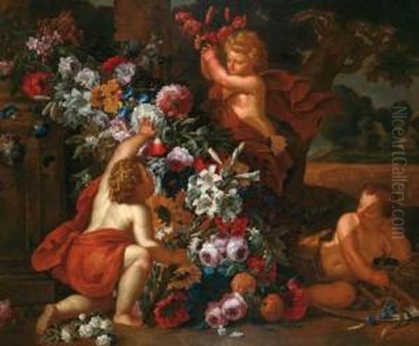 Natura Morta Ornamentale Con Putti Oil Painting by Matheus Terwesten