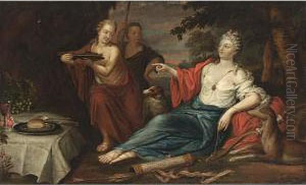 Diana With Her Servants Resting Oil Painting by Matheus Terwesten