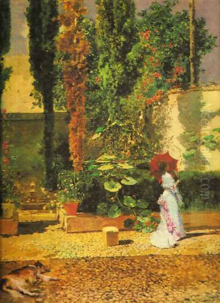 Garden of the Fortuny's house Oil Painting by Mariano Jose Maria Bernardo Fortuny y Carbo