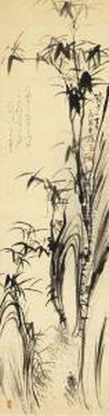 Bokuchiku Zu (ink Bamboo) Oil Painting by Tomioka Hyakuren Tessai