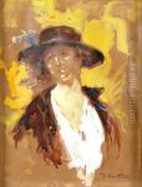 Busto Di Donna Con Cappello Oil Painting by Fulvio Tessitore