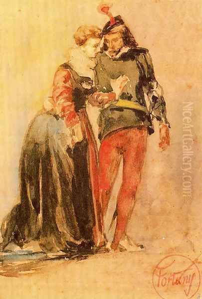 Young couple Oil Painting by Mariano Jose Maria Bernardo Fortuny y Carbo