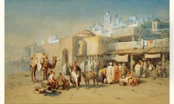 Scene De Marche, Liban . Oil Painting by Louis Tesson