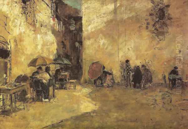 Napolitan Square Oil Painting by Mariano Jose Maria Bernardo Fortuny y Carbo