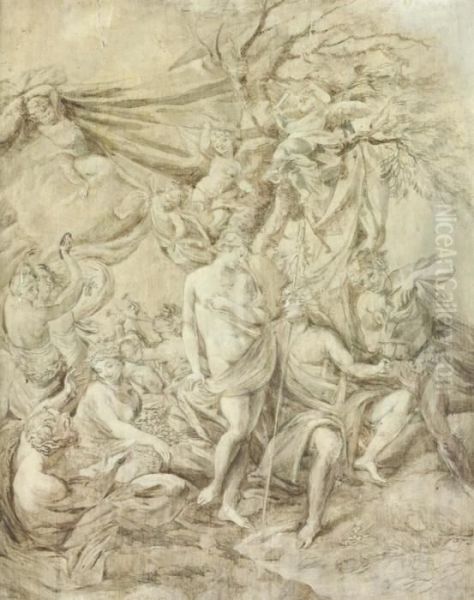 Bacchus And Ariadne, En Grisaille Oil Painting by Pietro Testa