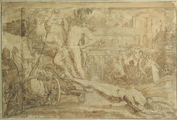 Achilles Dragging The Body Of Hector Oil Painting by Pietro Testa